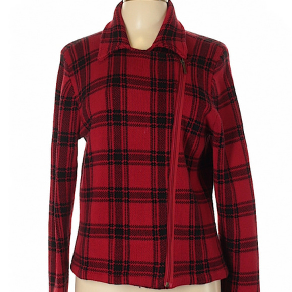 Plaid Chaps Motorcycle Jacket Sweater XL Petite - Picture 1 of 2